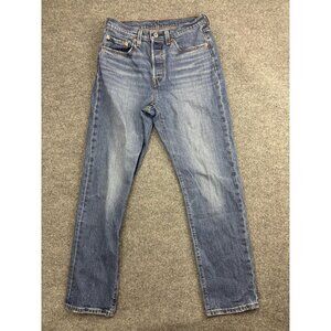 Levis Straight Jeans Womens W27 L30 Blue Medium Wash High Rise Button Fly Denim